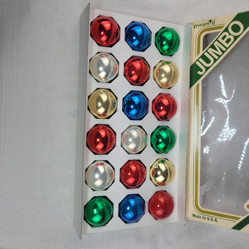 Vintage Pyramid 18 Jumbo Glass Christmas Ornaments Multi Color Made in USA - Picture 3 of 10
